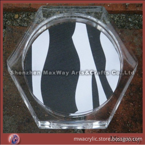 Equisite Transparent Hexagon Acrylic/Lucite Coaster Tray/Saucer/Stock with Pad for Cup/Teacup